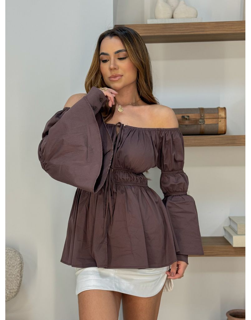 Blusa Ombro A Ombro Catarina Café - Loja La Mina 