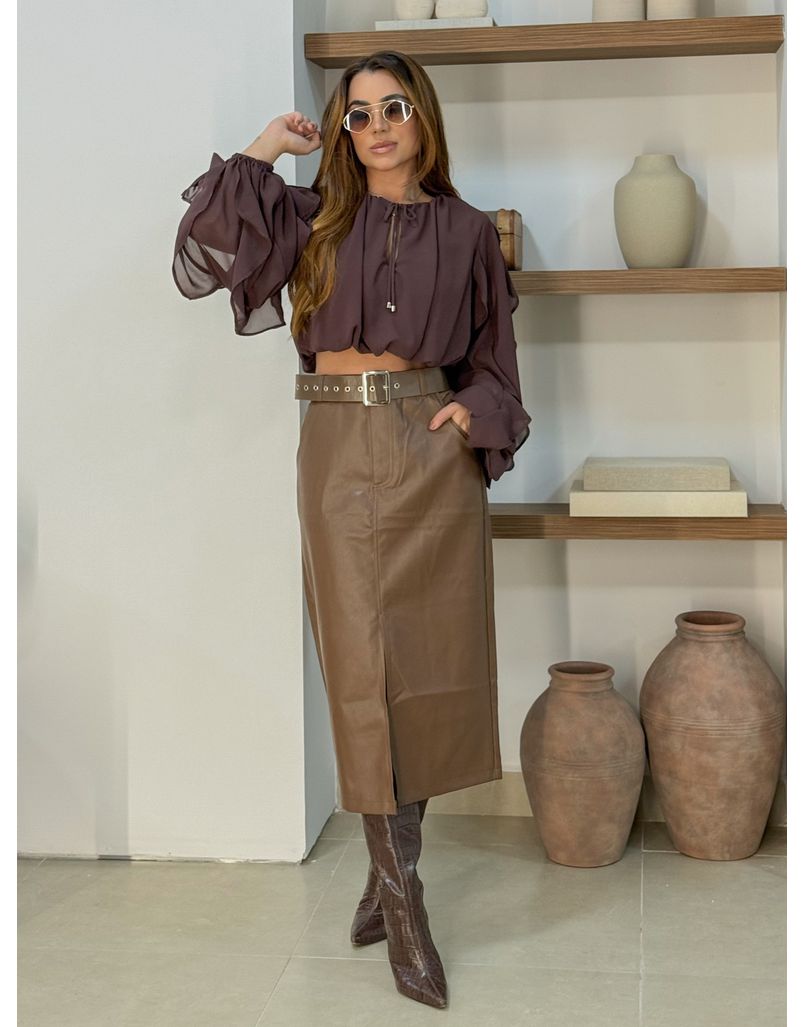 Saia Midi Resinada Café