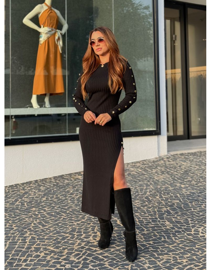 Vestido Tricot Botões Roberta Preto - Loja La Mina 