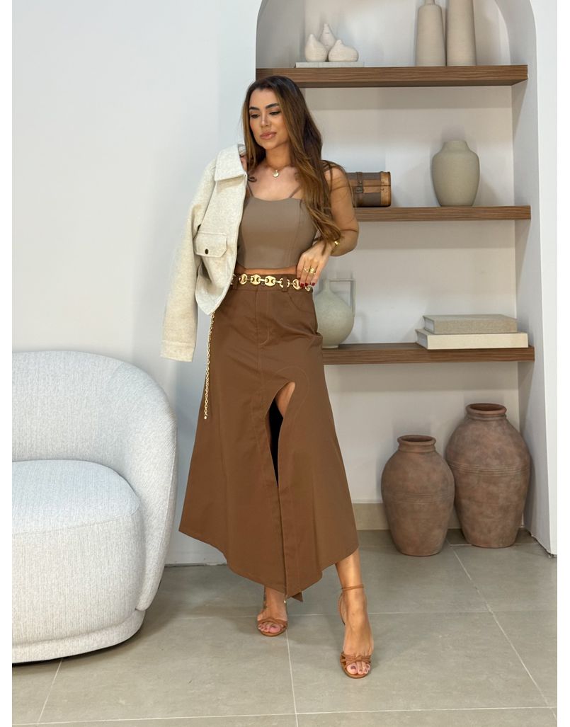 Saia Midi Fenda Alê Café 