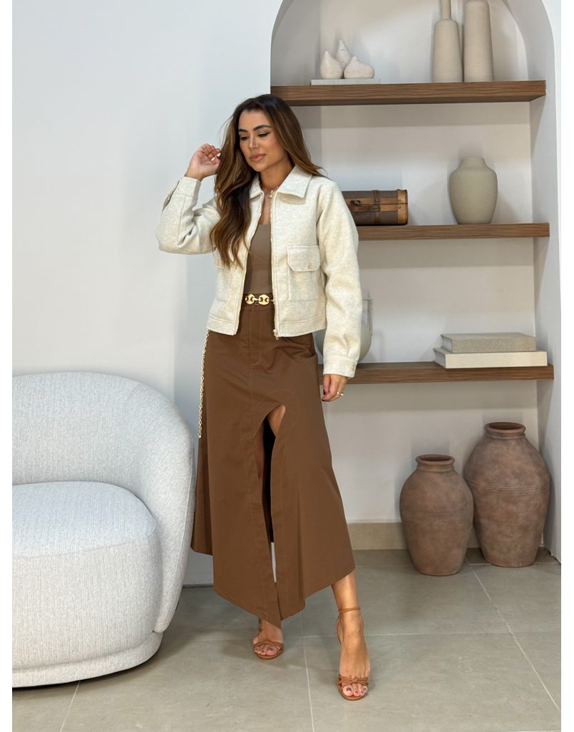 Saia Midi Fenda Alê Café 