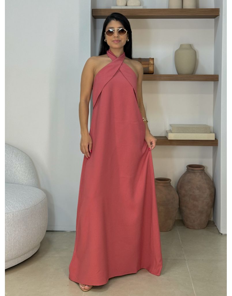 Vestido Midi Frente Única Melina Goiaba - Loja La Mina 