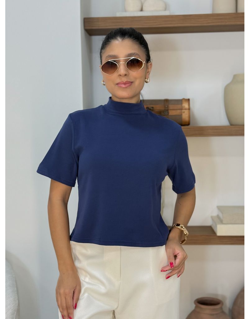 Blusa Manguinha Aveludada Marinho - Loja La Mina 