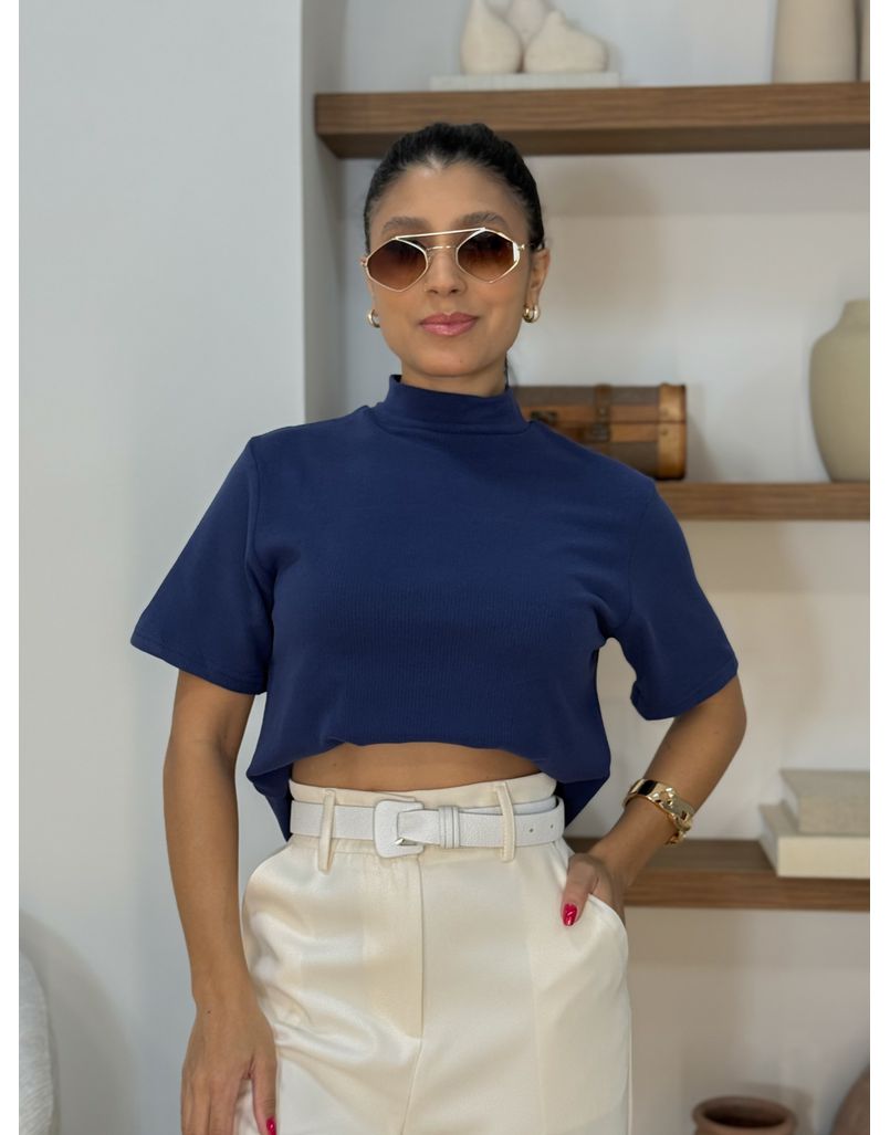 Blusa Manguinha Aveludada Marinho 