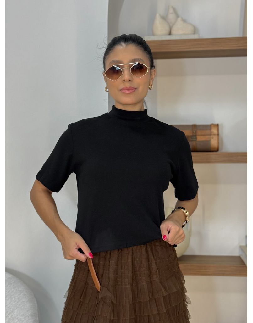 Blusa Manguinha Aveludada Preta - Loja La Mina 