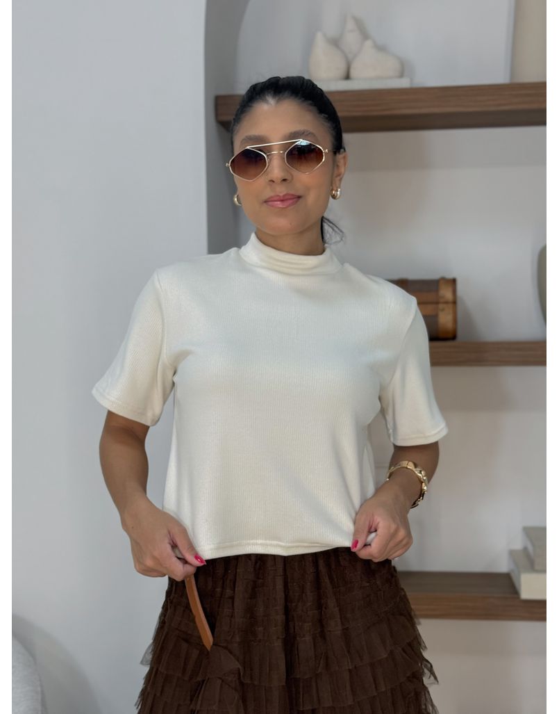 Blusa Manguinha Aveludada Areia - Loja La Mina 