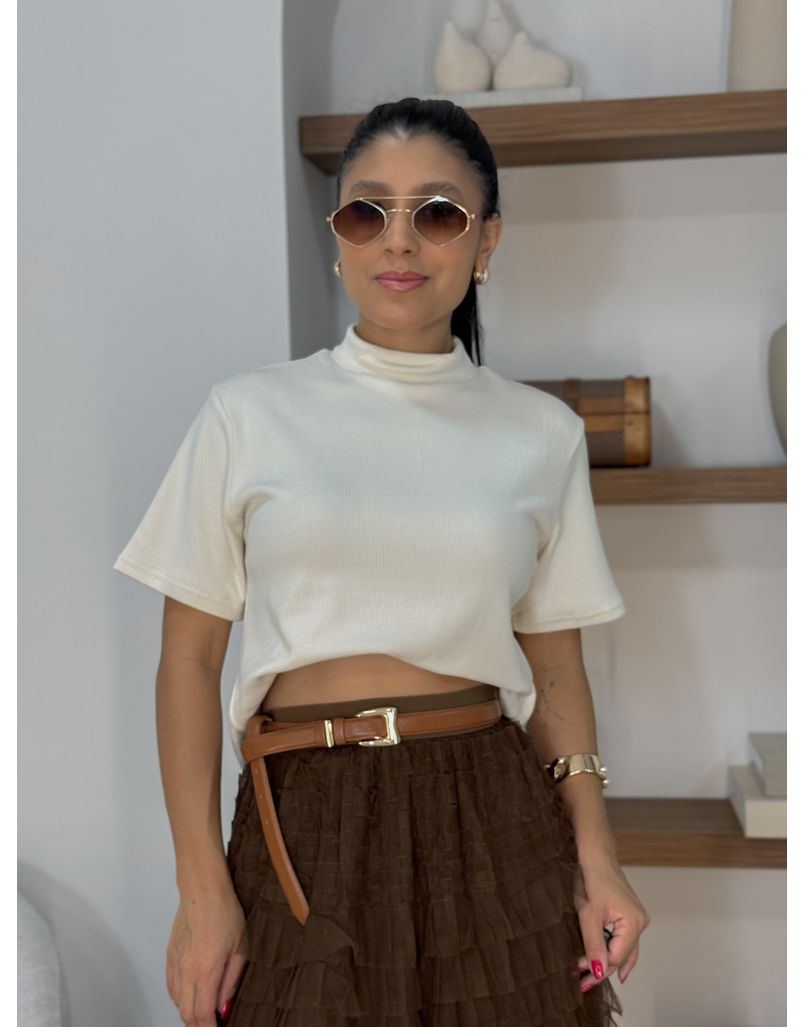 Blusa Manguinha Aveludada Areia