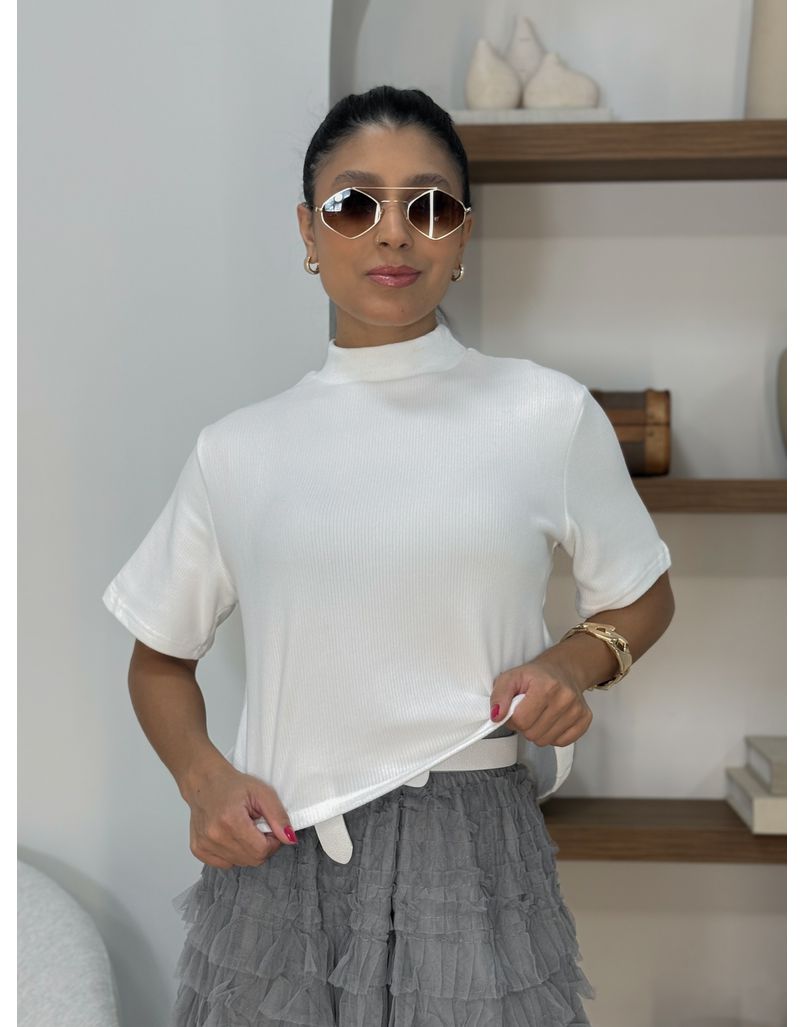 Blusa Manguinha Aveludada Branca - Loja La Mina 