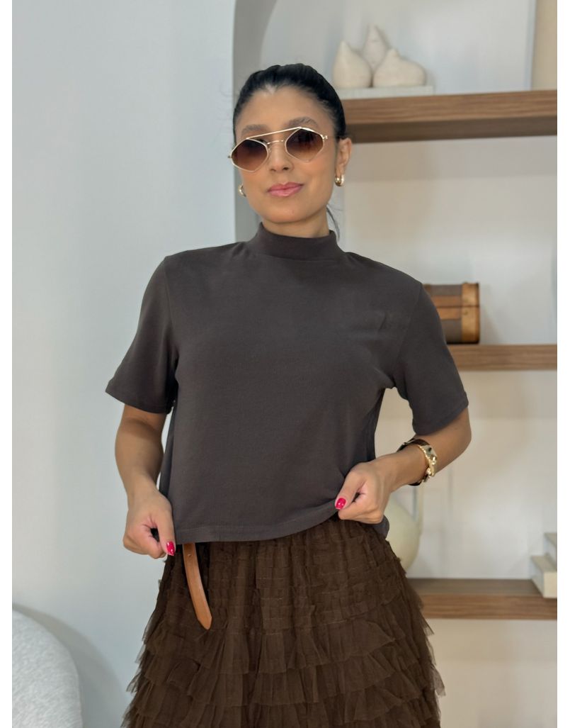 Blusa Manguinha Aveludada Café - Loja La Mina 