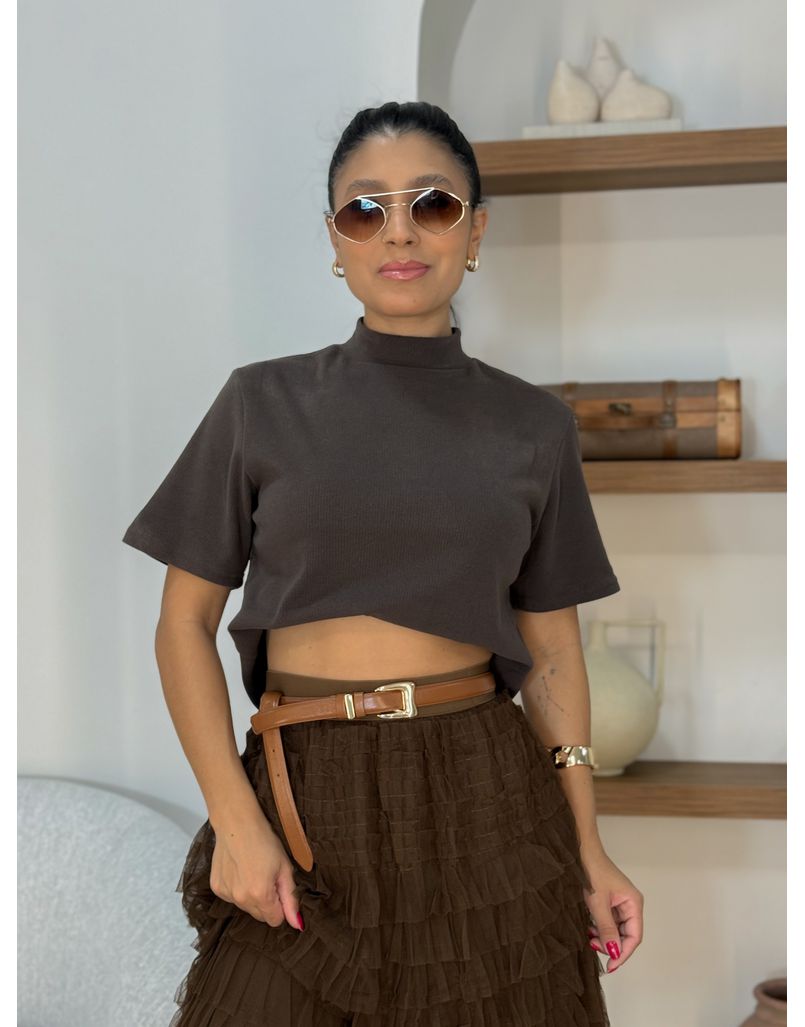 Blusa Manguinha Aveludada Café 