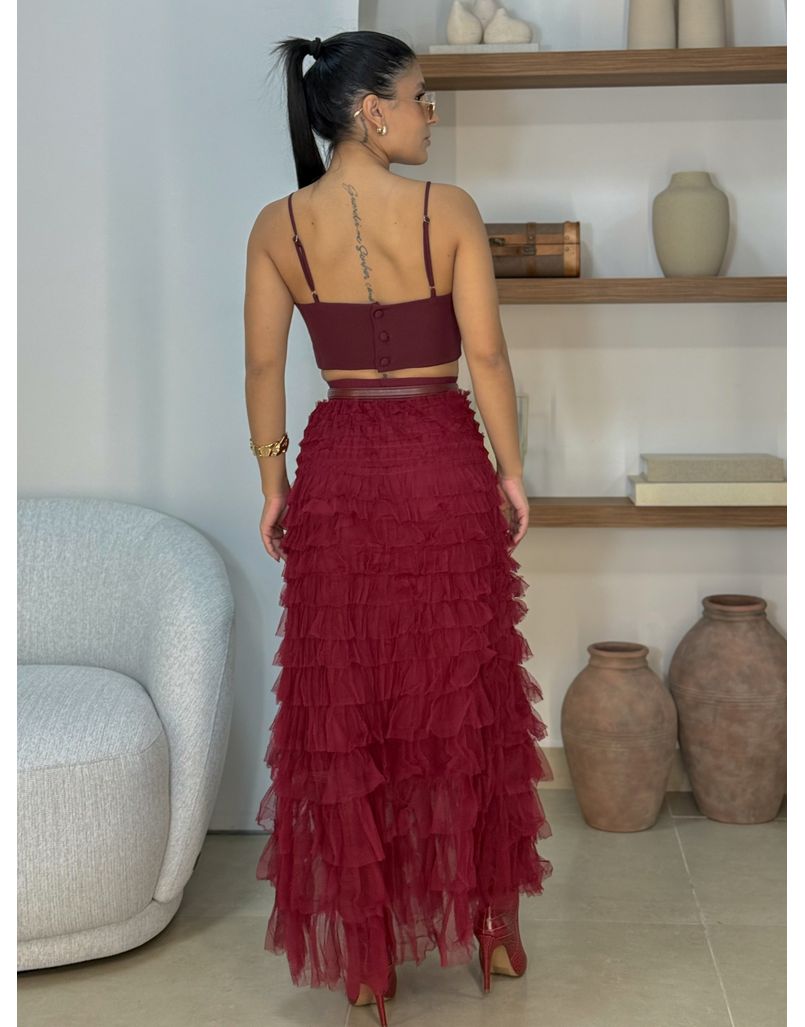 Saia Midi Tule Polônia Cherry