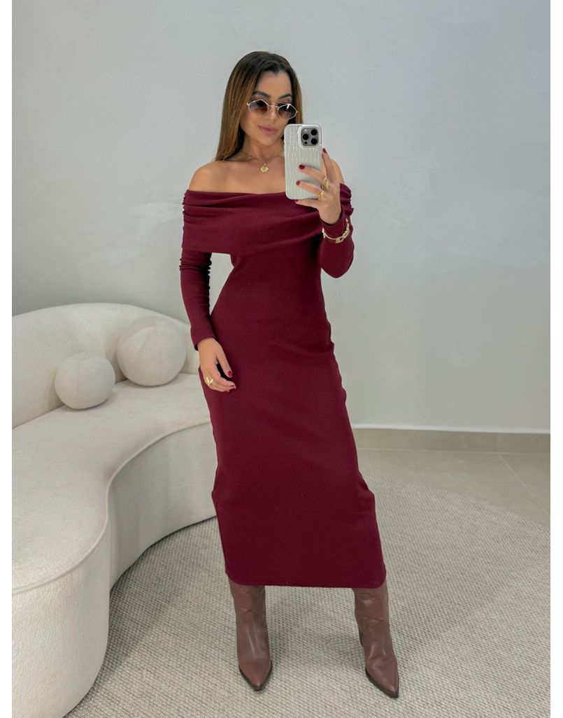 Vestido Canelado Ombro a Ombro Cereja 