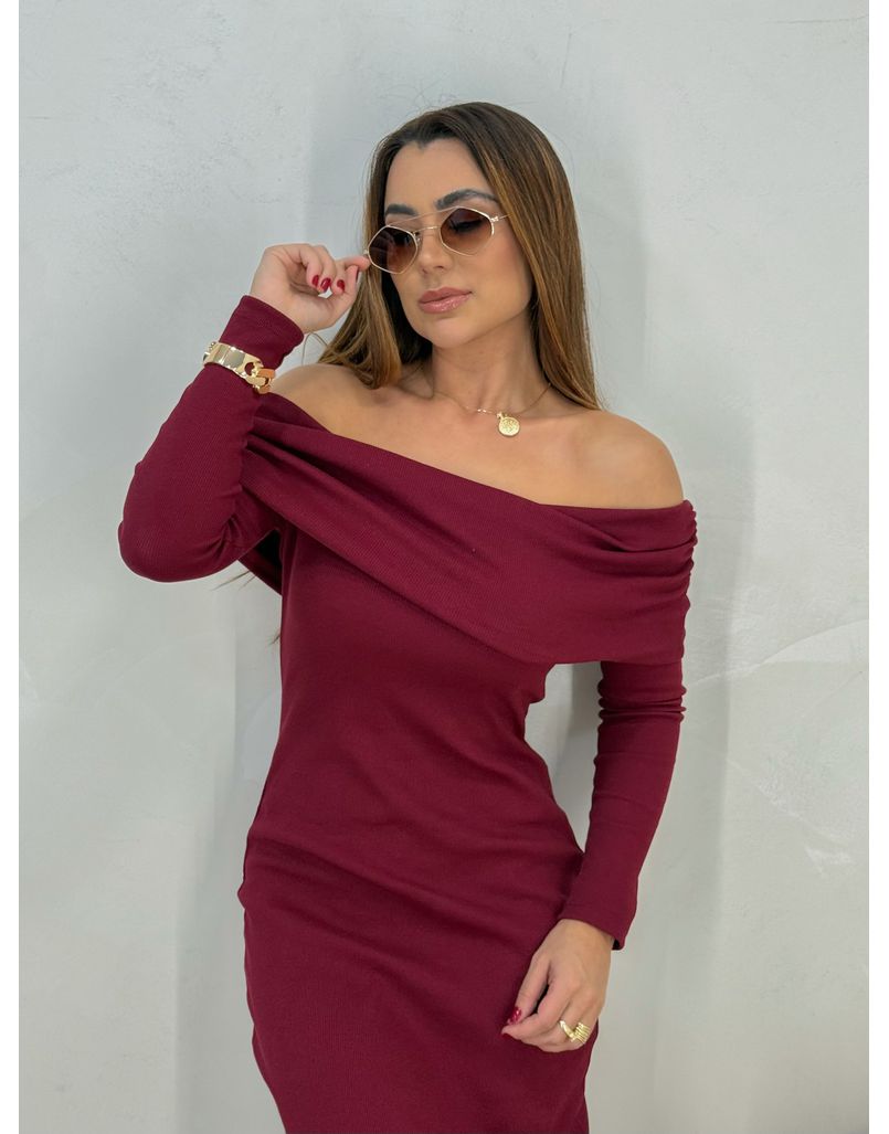 Vestido Canelado Ombro a Ombro Cereja 