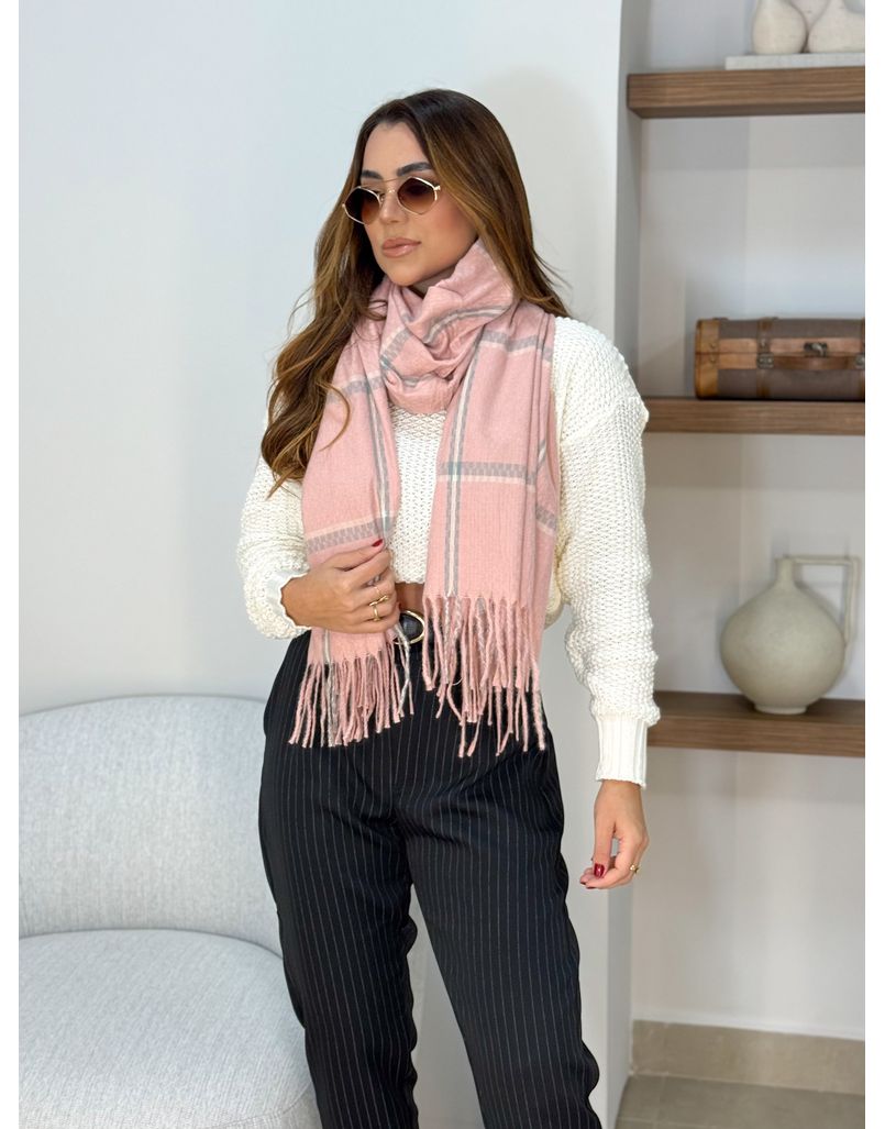 Cachecol Xadrez Rosa/Cinza - Loja La Mina 