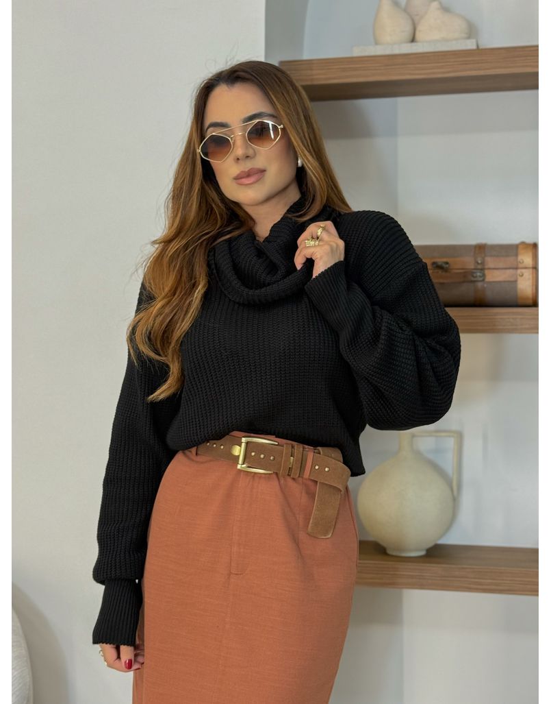 Blusa Tricot Gola Barcelona Preto - Loja La Mina 