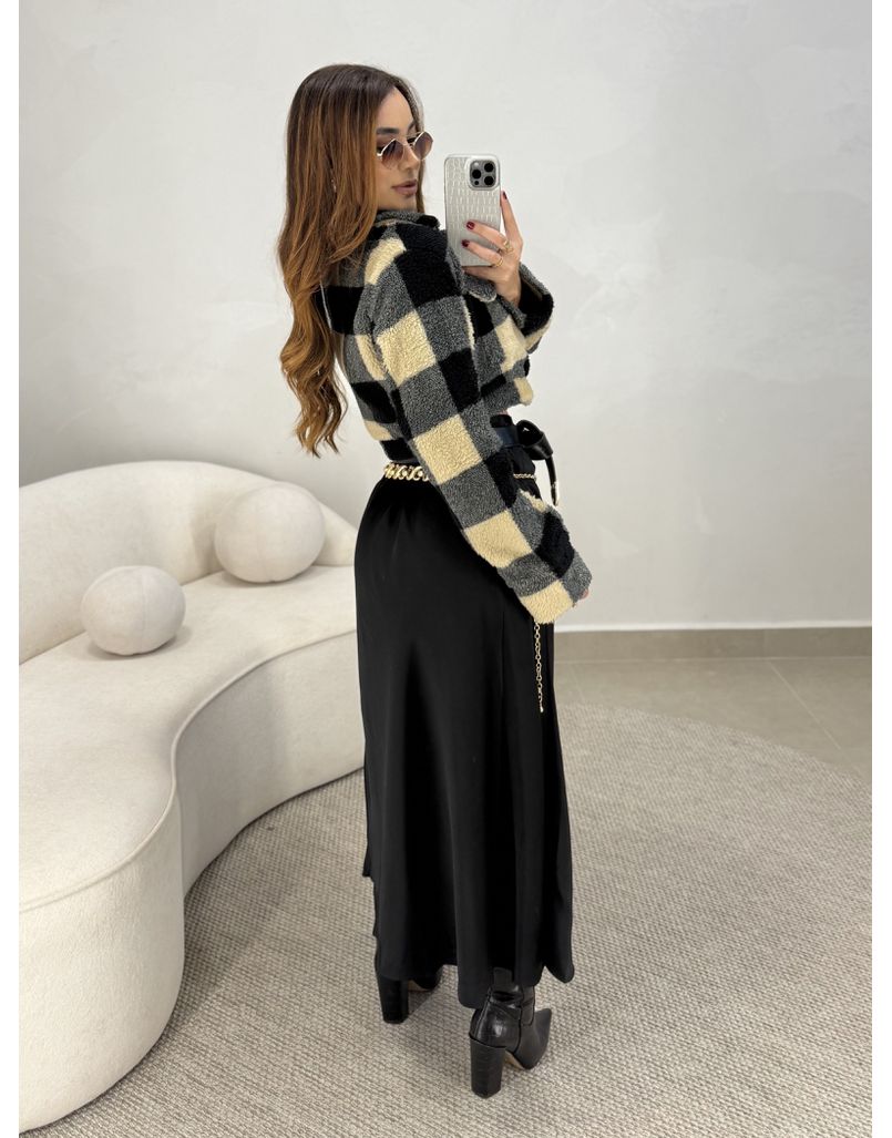 Saia Midi Cetim Preto