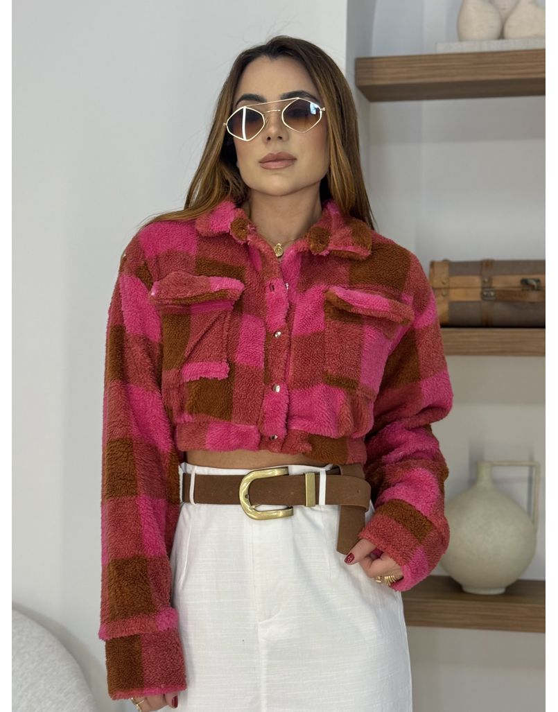 Jaqueta Cropped Xadrez Rosa
