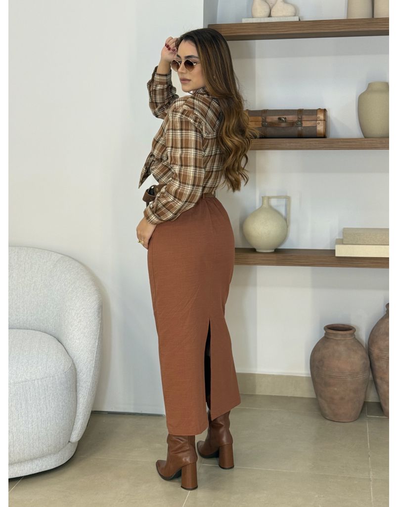 Saia Midi Linho Daiane Telha