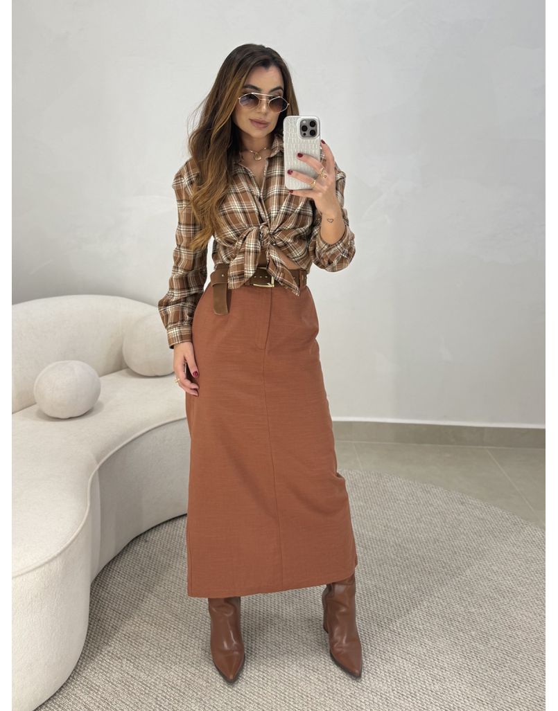 Saia Midi Linho Daiane Telha