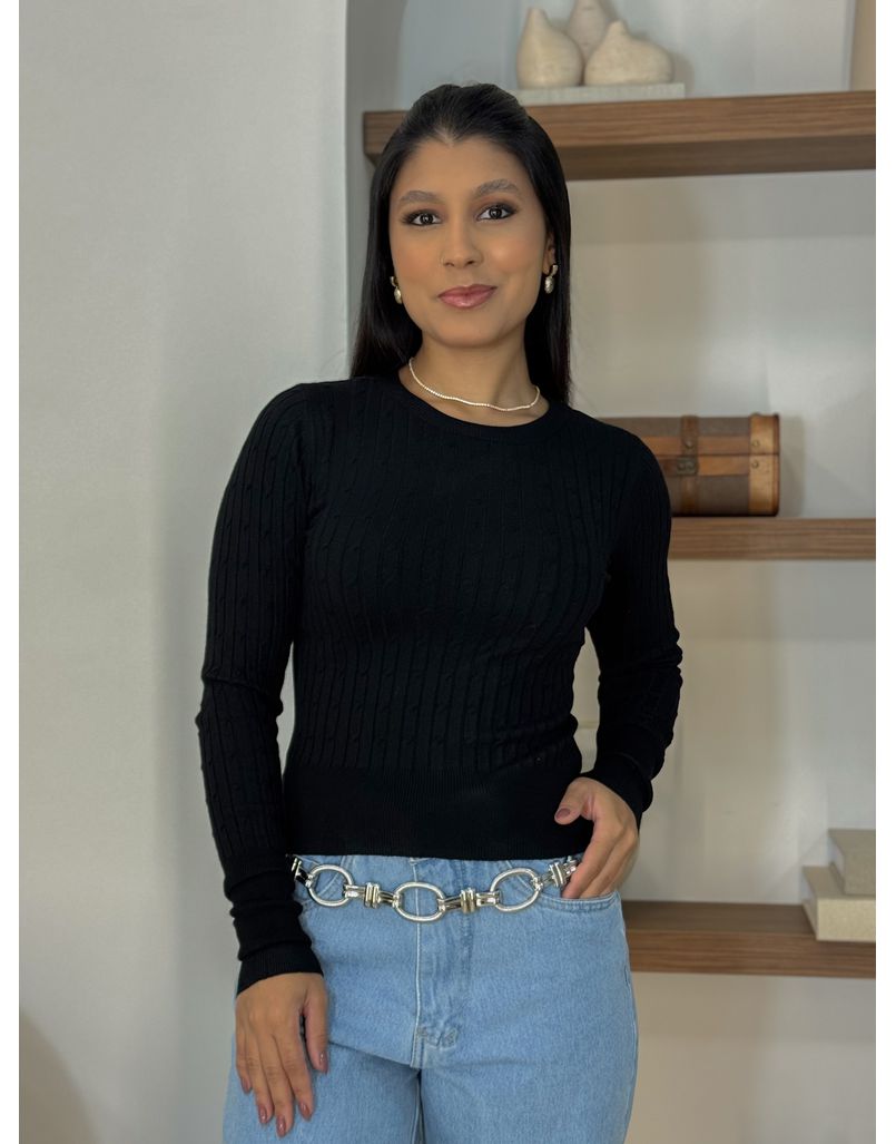 Blusa Tricot Agnes Preta - Loja La Mina 