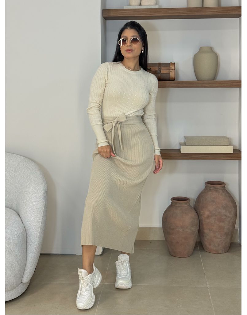 Saia Midi Tricot Lilly Areia
