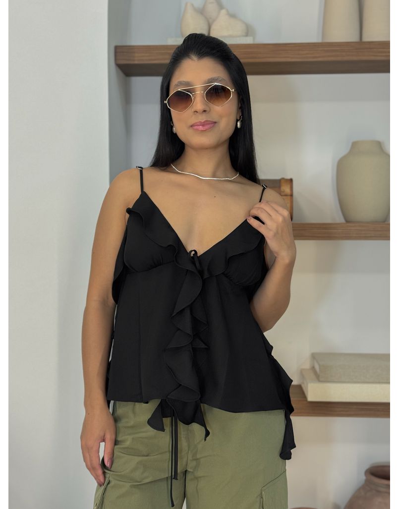 Blusa Babado Otavia Preta - Loja La Mina 