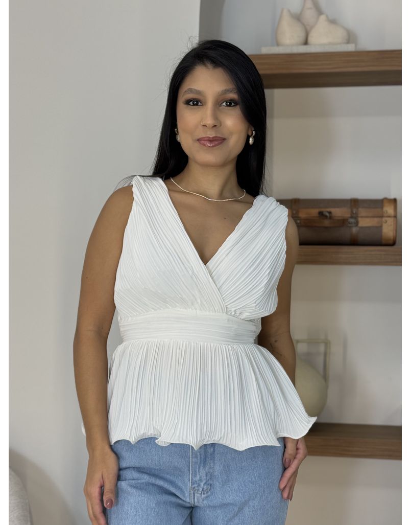 Blusa Plissada Branca - Loja La Mina 