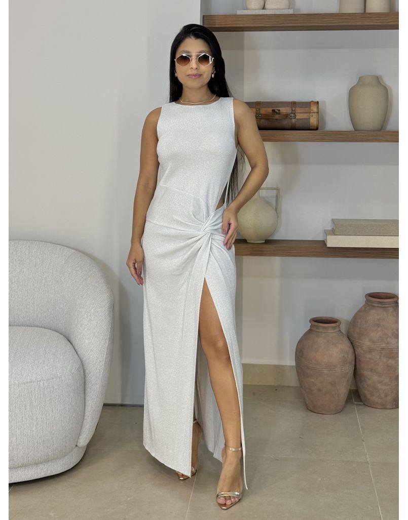 Vestido Tricot Brilho Victoria Branco - Loja La Mina 