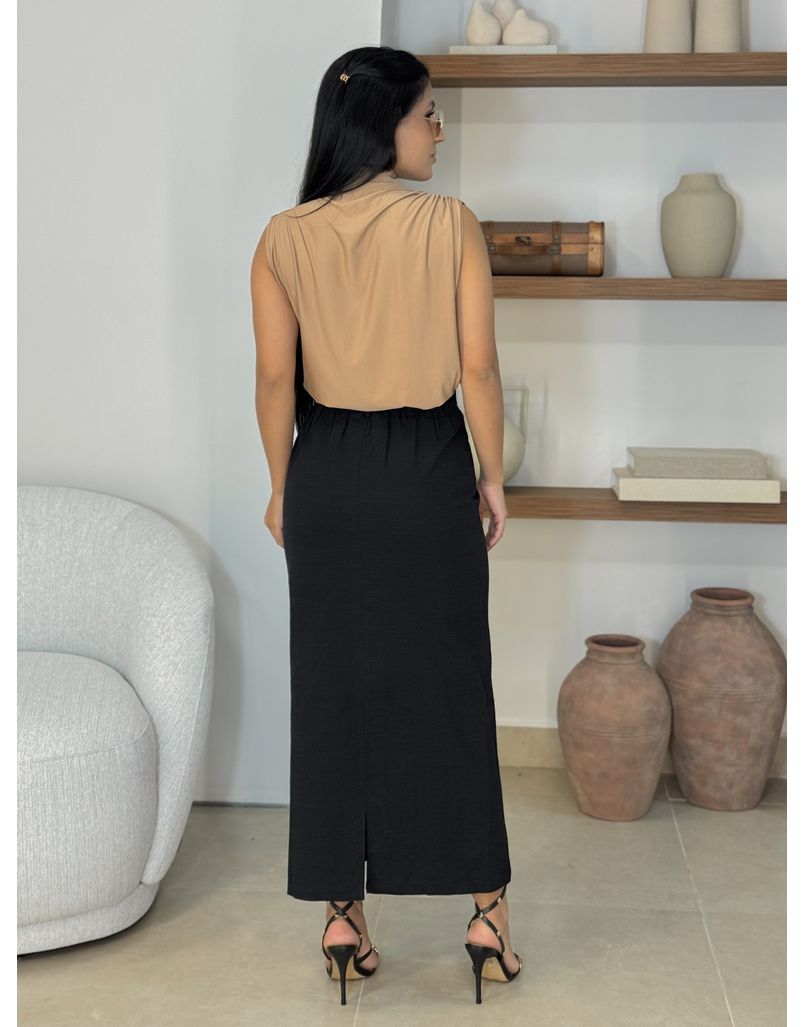 Saia Midi Linho Daiane Preta