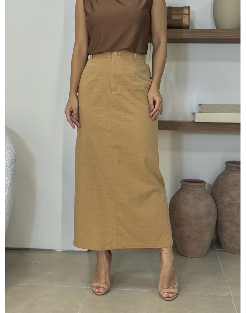 Saia Midi Linho Daiane Caramelo