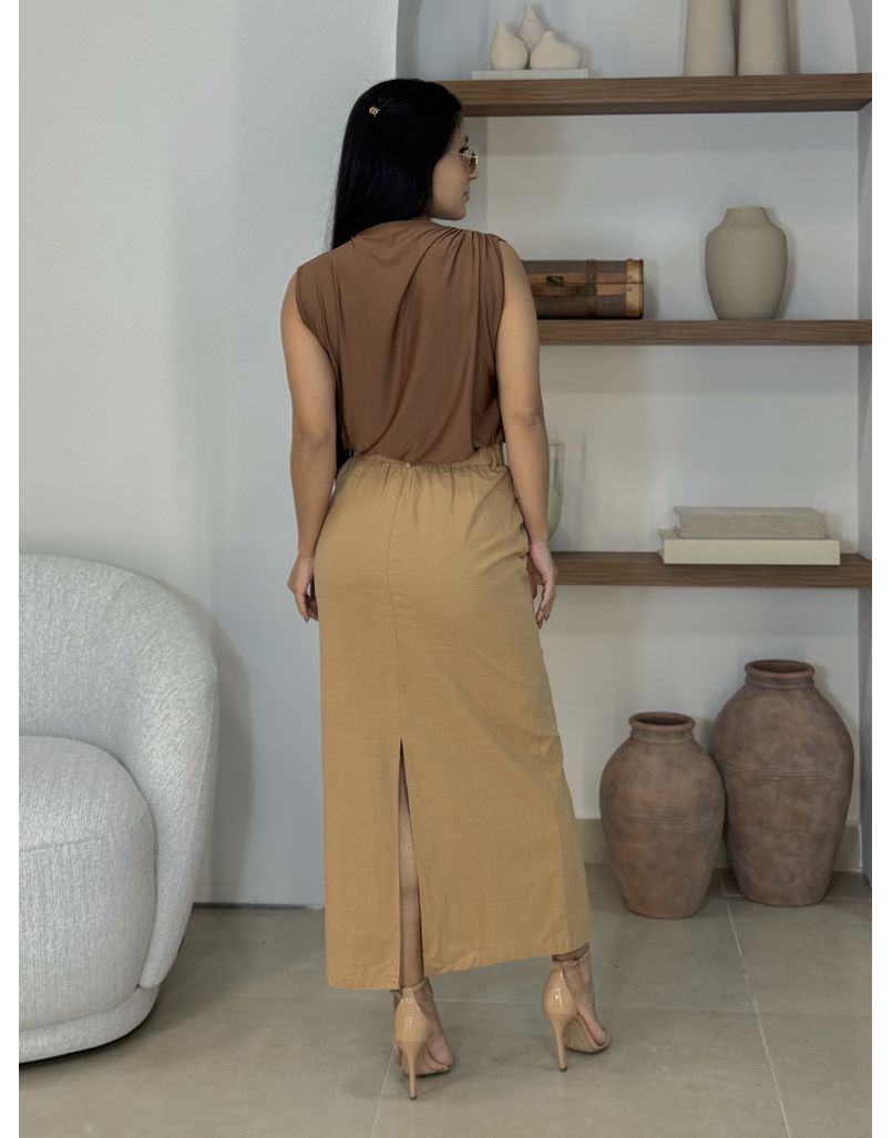 Saia Midi Linho Daiane Caramelo