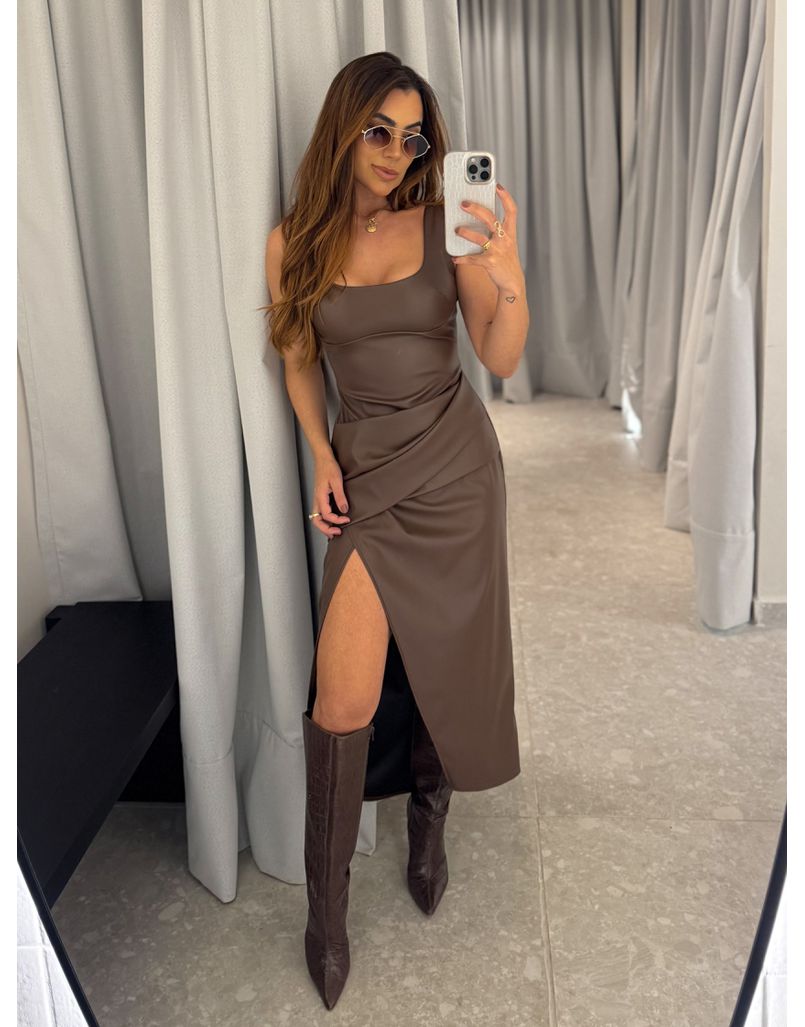 Vestido Couro Fake Zoe Café - Loja La Mina 