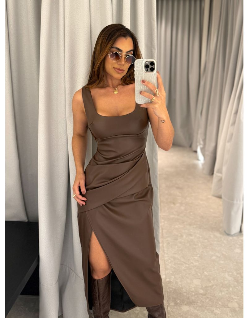 Vestido Couro Fake Zoe Café 