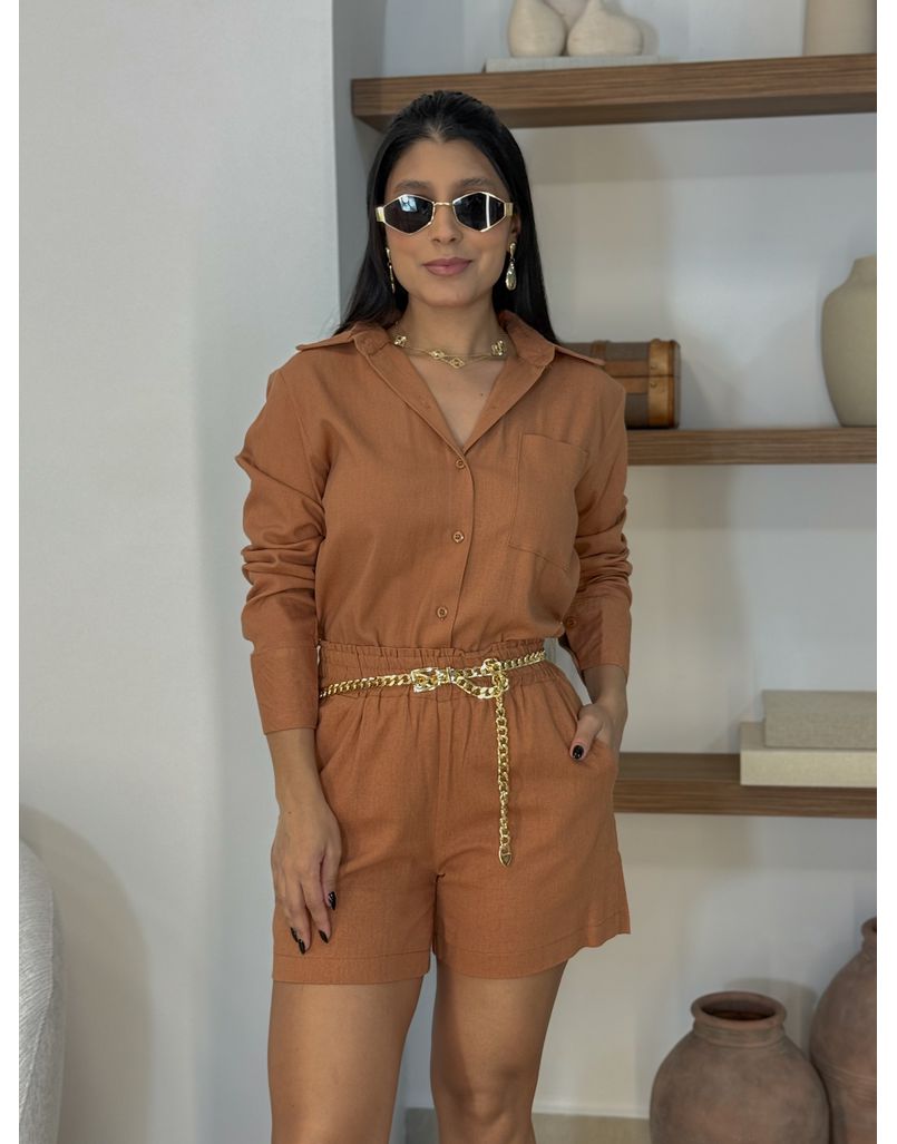 Conjunto Camisa Linho Marrom