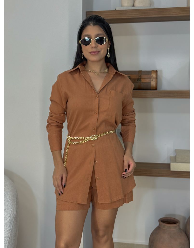 Conjunto Camisa Linho Marrom