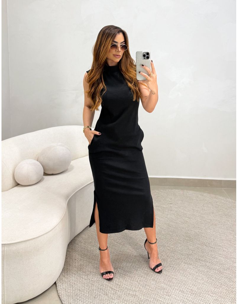 Vestido Canelado Muscle Tee Preto - Loja La Mina 