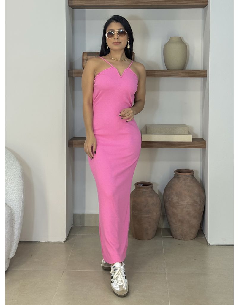 Vestido Canelado Rúbia Rosa 