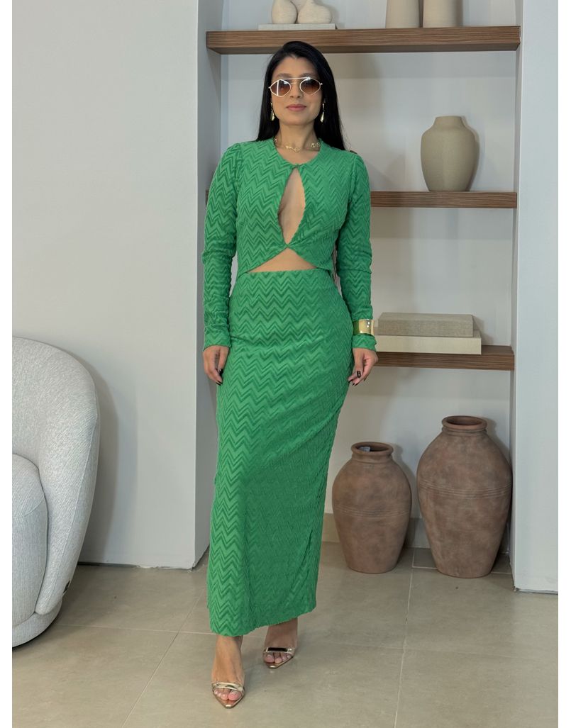 Vestido Manga Longa Amélia Verde - Loja La Mina 