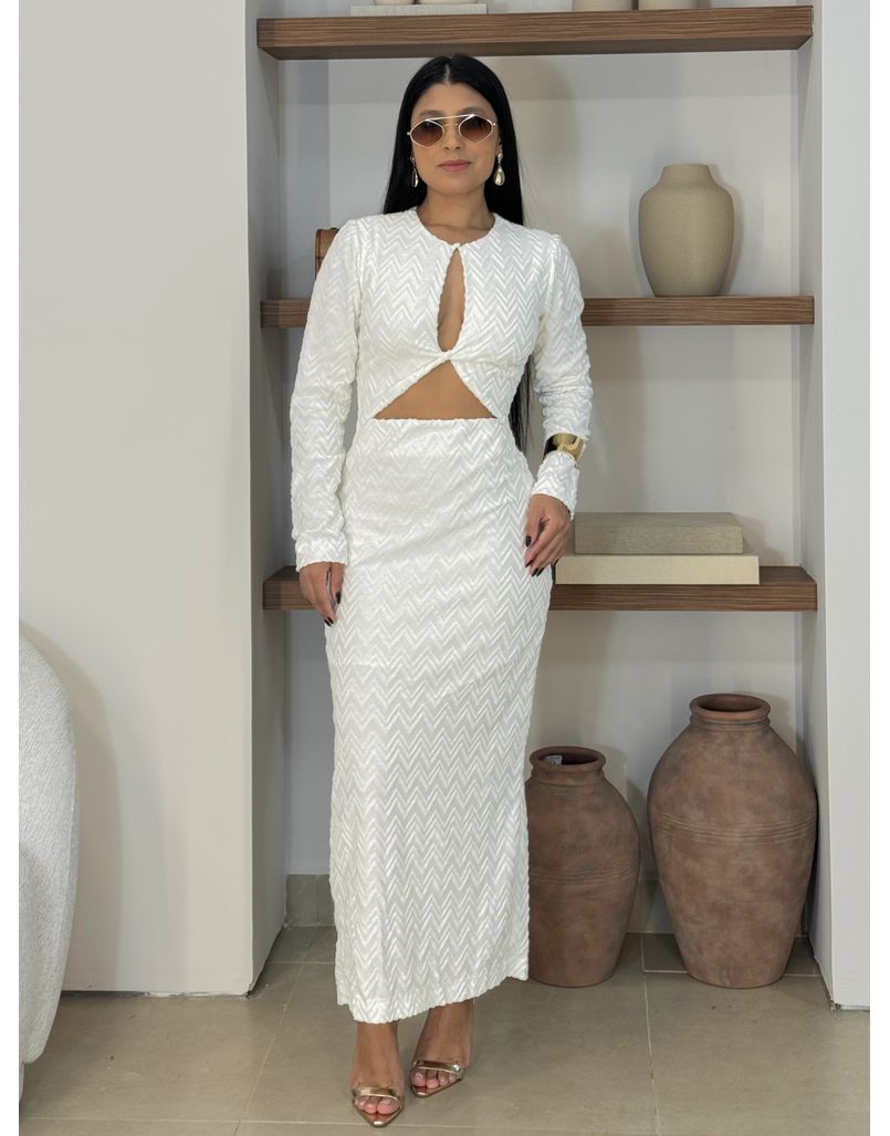 Vestido Manga Longa Amélia Branco - Loja La Mina 