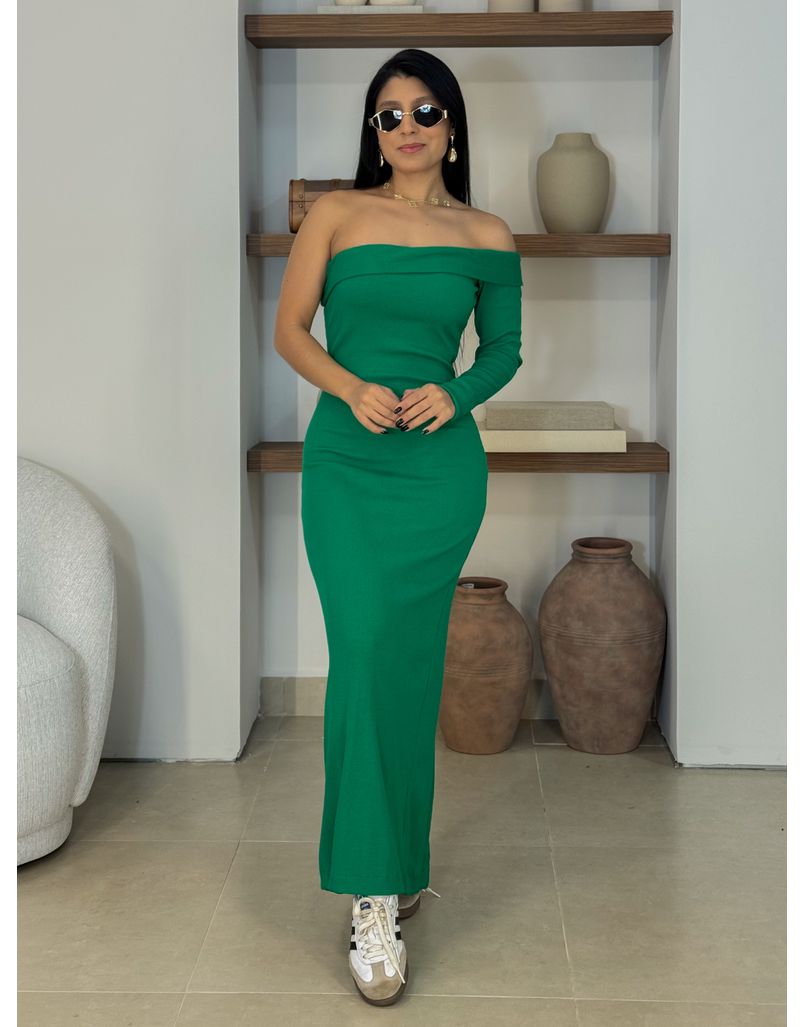 Vestido Longo Canelado Verde - Loja La Mina 