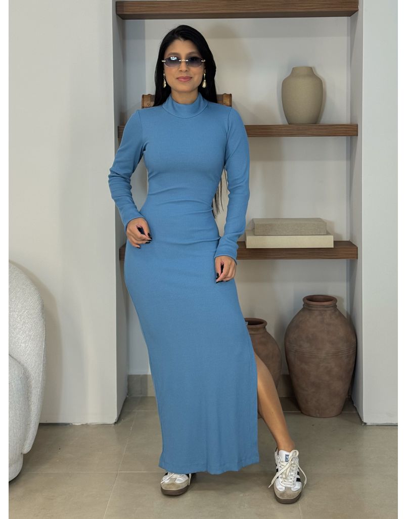 Vestido Canelado Livia Azul - Loja La Mina 