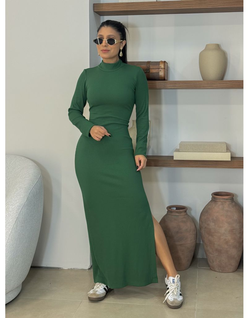 Vestido Canelado Livia Verde - Loja La Mina 