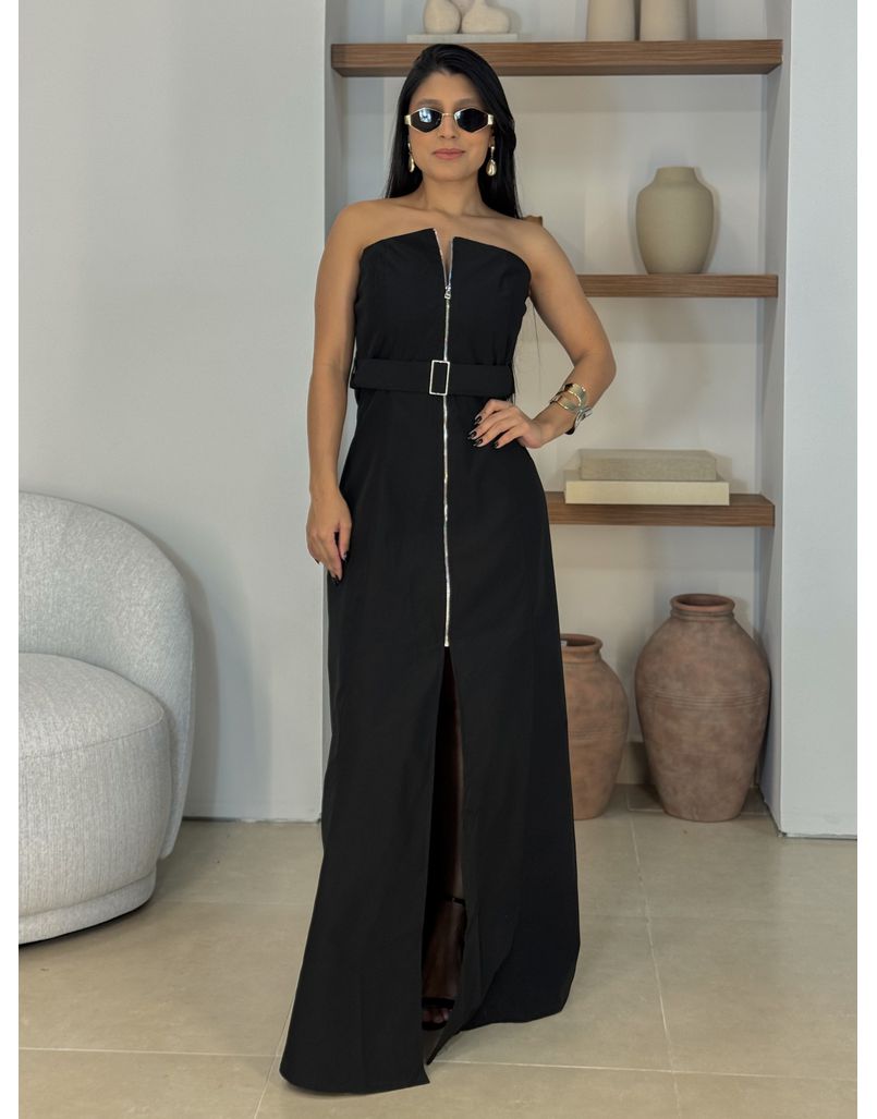 Vestido Sarjado Zíper Preto - Loja La Mina 