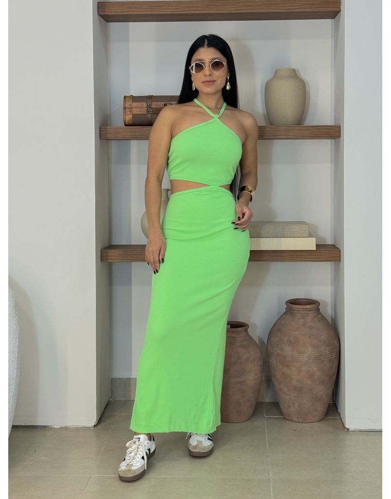 Vestido Canelado Liris Verde - Loja La Mina 