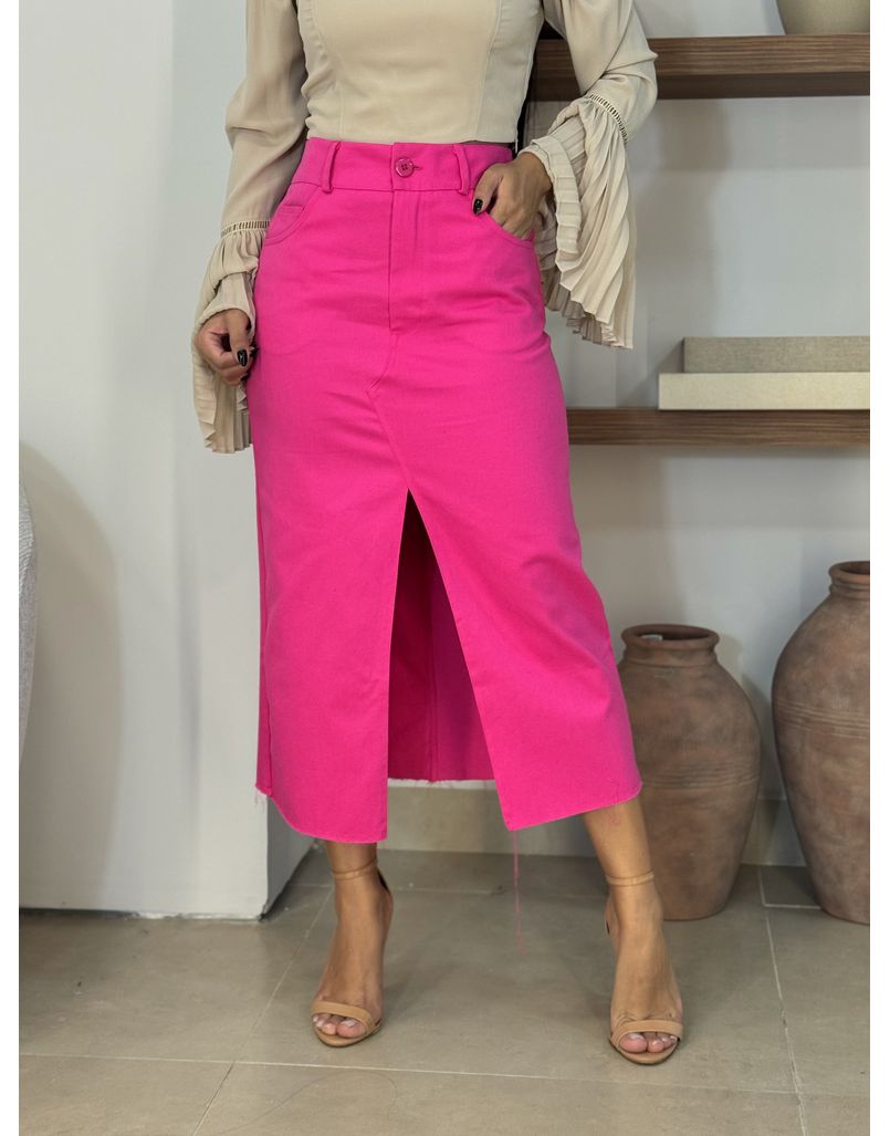 Saia Midi Sarja Laís Pink - Loja La Mina 