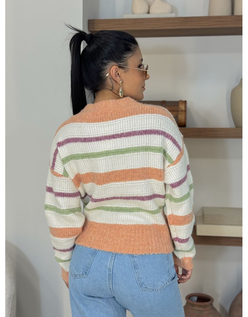 Suéter Tricot Listrado Laranja 
