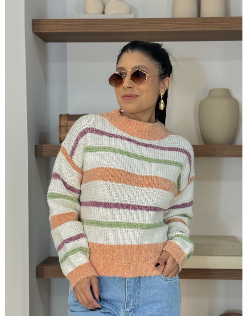 Suéter Tricot Listrado Laranja 