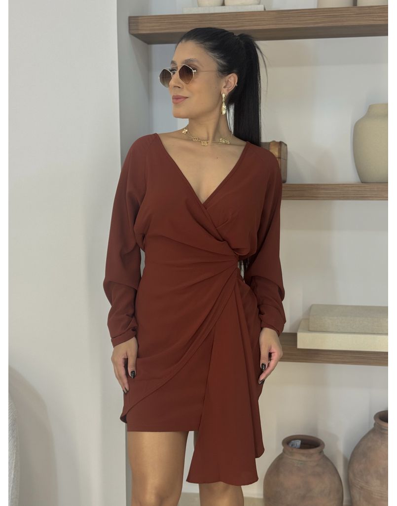 Vestido Manga Longa Katarine Telha - Loja La Mina 