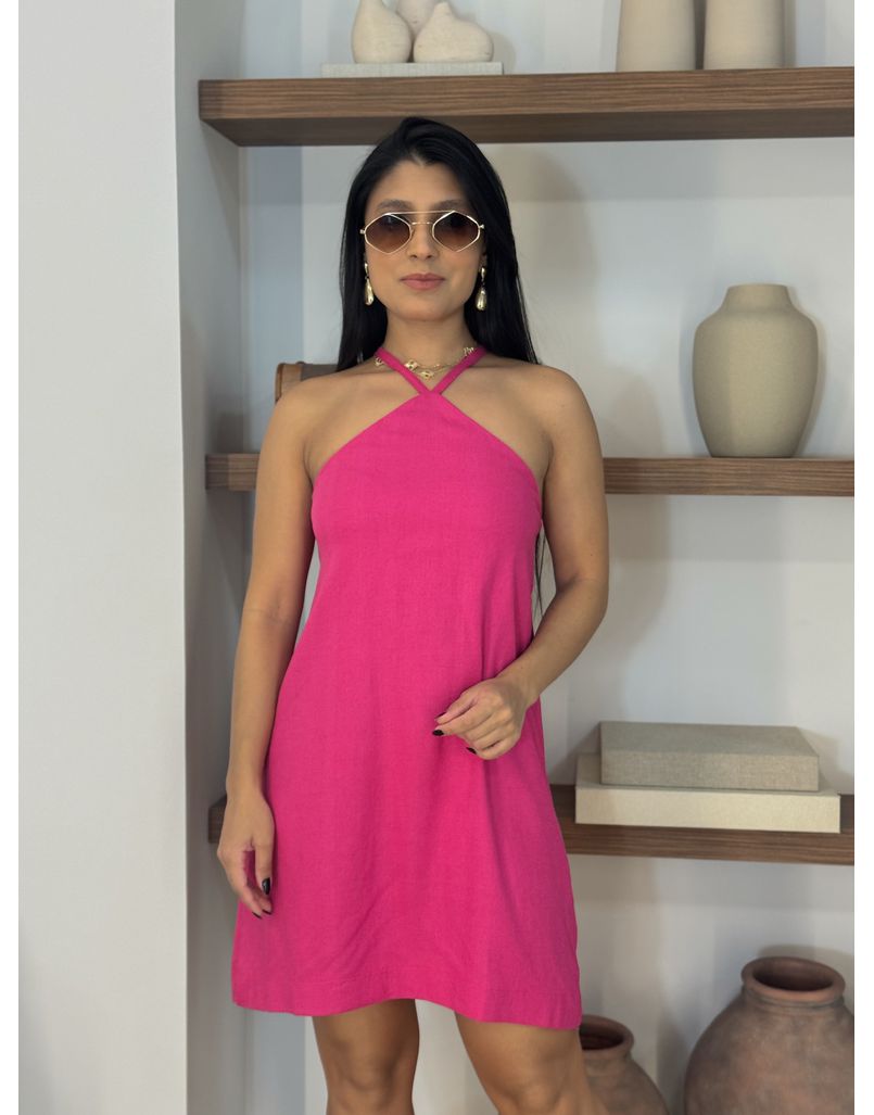 Vestido Linho Lena Pink - Loja La Mina 