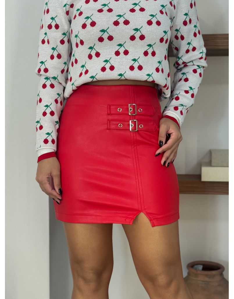 Saia Couro Fake Mariah Vermelha - Loja La Mina 